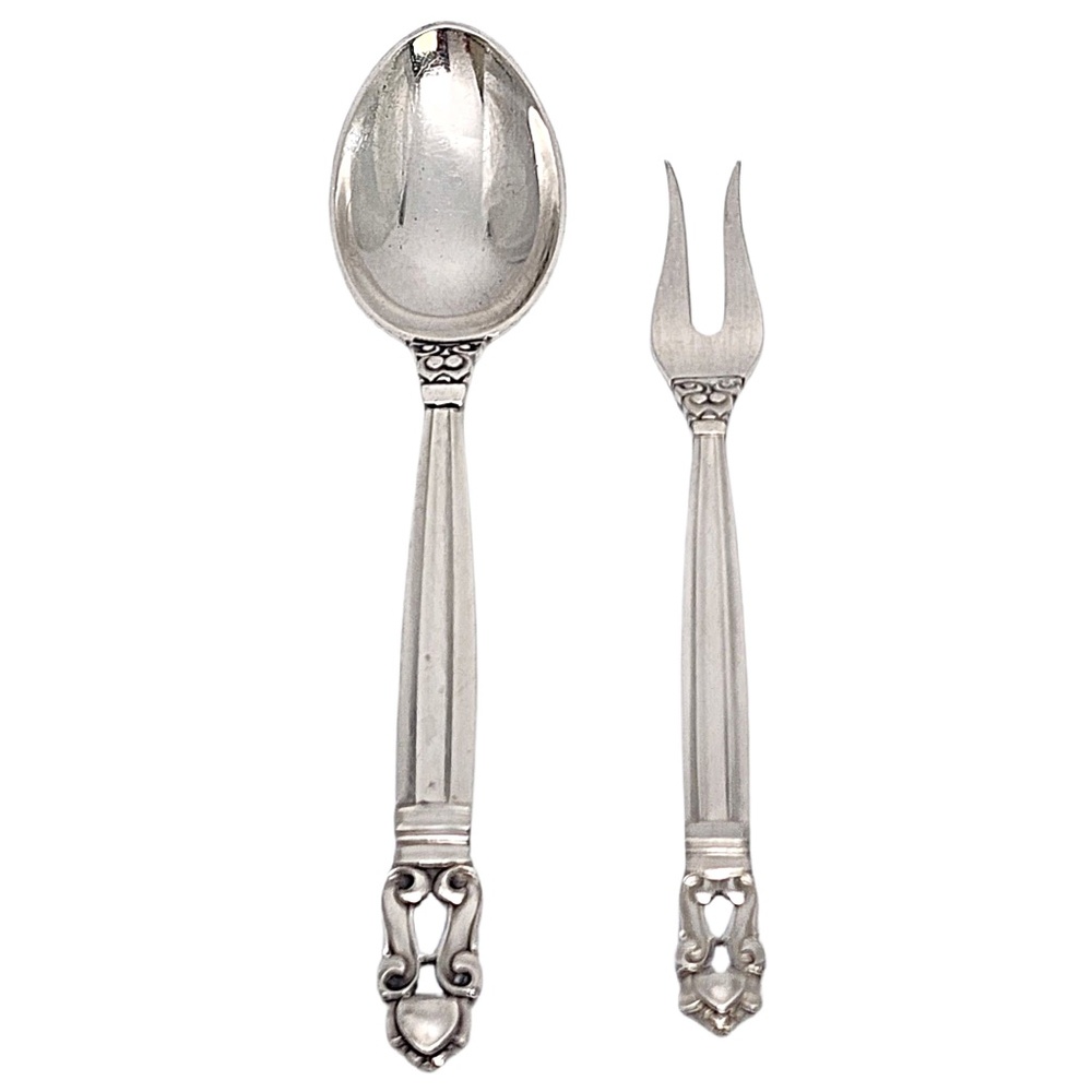 Georg Jensen Acorn Sterling Silver Coffee Spoon & Hors D'Oeuvres Fork #18329